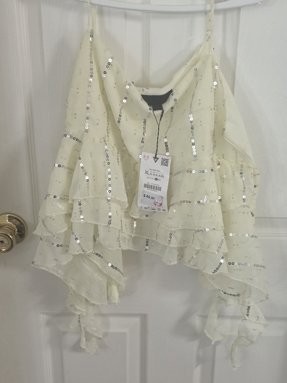 Zara XL NWT Cream Sequin Ruffle Camisole